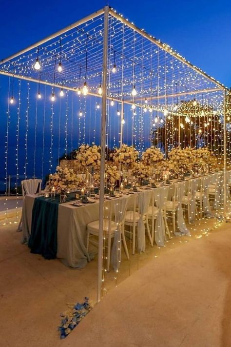 Boracay Wedding Reception, Christmas Lights Outdoor, Romantic Wedding Receptions, Led Fairy String Lights, Decoration Restaurant, String Lights Wedding, Wedding Reception Centerpieces, Birthday Inspo, Reception Centerpieces