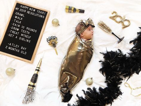 Newyears Photoshoot Baby, Baby Nye Photos, My First New Years Pictures, New Year Infant Photoshoot, New Years Pictures Baby, New Years Milestone Baby Picture, New Years Infant Pictures, January 2 Month Baby Pictures, January Baby Monthly Photo Ideas