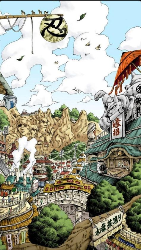 Naruto Konoha Village Wallpaper, Naruto Leaf Village, Village Wallpaper, Konoha Village, Naruto Wallpaper Iphone, Anime Places, Naruto Gaara, Japanese Artwork, Naruto Manga