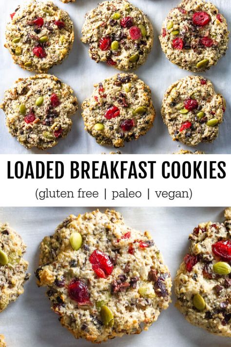 Quick and easy breakfast cookies loaded with all the things. Great for an on-the-go breakfast or snack. #breakfast #cookies #paleo #vegan #glutenfree #healthysnacks Breakfast Cookies Gluten Free, Baked Breakfast, Breakfast Cookies Healthy, Cookies Gluten Free, Paleo Cookies, Savory Vegan, Paleo Vegan, Minced Meat, Paleo Breakfast