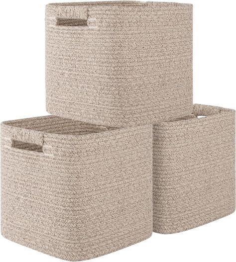 Amazon.com: OIAHOMY Storage Cubes 11 Inch Storage Bins-3-Pack, Cotton Rope Woven Baskets for Organizing, Square Storage Baskets for Shelves Organizer, Classroom, Kids Toy Bins, Closet, Baby Nursery-Brown : Baby Cubby Storage Bins, Toddler Room Organization, Cube Storage Bin, Basket For Living Room, Storage Baskets For Shelves, Classroom Store, Baby Nursery Closet, Nursery Closet Organization, Baby Closet Organization