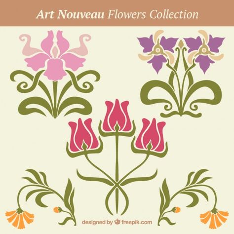 Floral decoration in art nouveau style Free Vector Fiori Art Deco, Fleurs Art Nouveau, Art Deco Flowers, Nouveau Flowers, Motifs Art Nouveau, Nouveau Tattoo, Design Art Nouveau, Stencil Ideas, Art Nouveau Pattern