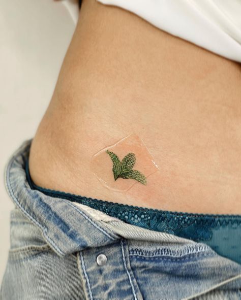 Mint Leaf Tattoo, Mint Tattoo, Herb Tattoo, Floral Tattoo Shoulder, Leaf Tattoo, Pink Tattoo, Clover Tattoos, Mint Leaf, The Circle Of Life