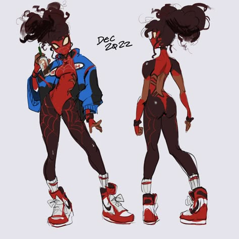 Upside Down Spiderman Pose, Spidey Suit Design, Spidersona Character Design, Spider Man Suits Design Oc Female, Black Spiderwoman Oc, Spider Sonas Drawings, Spider Man Oc Art, Spidersona Outfit Ideas, Spider Man Suits Design Oc