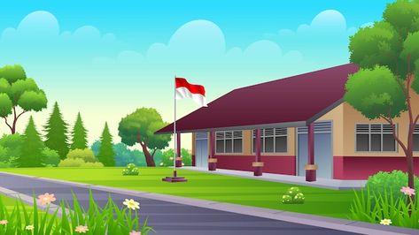 Vector indonesian elementary school buil... | Premium Vector #Freepik #vector #school-cartoon #grass-hill #rural-landscape #outside Elementary School Building, School Outside, Outside School, Cartoon Grass, Beautiful Nature Landscape, Free Green Screen Backgrounds, Free Green Screen, School Cartoon, Cartoon House