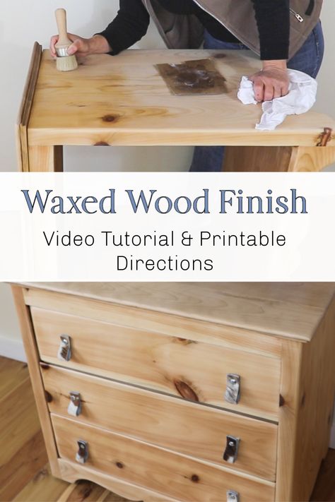 How to do a wood wax finish on raw wood or sanded wood furniture. Make a trendy DIY natural wood finish with these steps for easy update to old furniture. Bleach Furniture, Pine Furniture Makeover, Wood Wax Finish, Wood Dressers Makeover, Natural Wood Dresser, Strip Wood, Pine Wood Furniture, Art Mannequin, Raw Wood Furniture