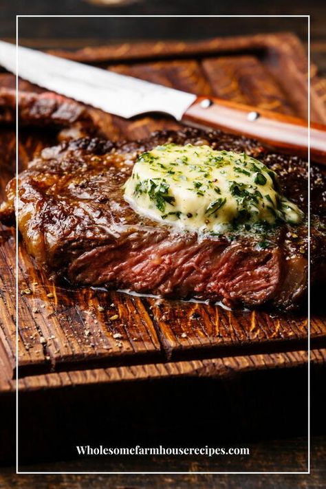 Pan Seared Ribeye Steak, Roadhouse Steak Seasoning, Seared Ribeye Steak, Pan Seared Ribeye, Ribeye Steak Recipe, Texas Roadhouse Steak Seasoning, Texas Roadhouse Steak, Copycat Texas Roadhouse, Flavored Butter Recipes