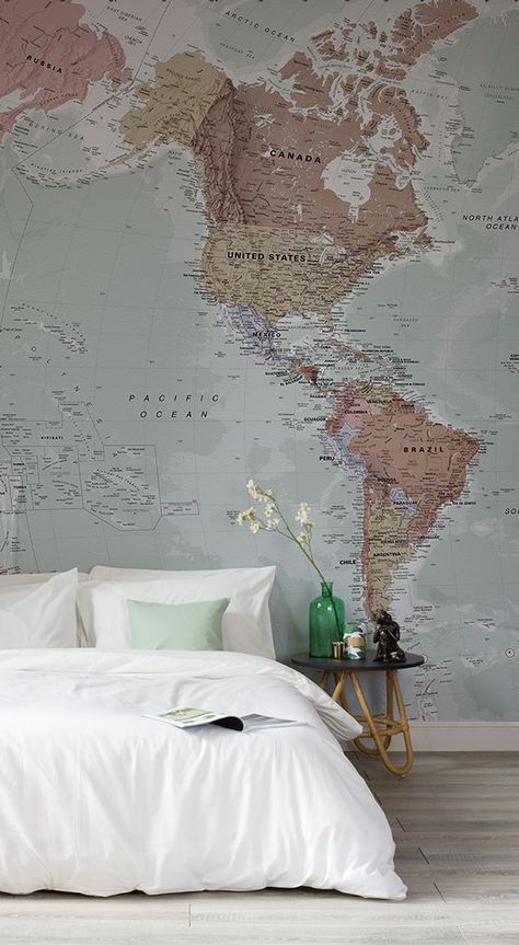 World Map Bedroom, Map Bedroom, World Map Decor, Teen Bedroom Decor, Cute Room Decor, Room Inspiration Bedroom, Room Ideas Bedroom, Dream Rooms, Aesthetic Room Decor