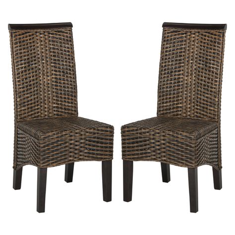 Wicker Dining Chair, Transitional Interiors, Woven Dining Chairs, Dramatic Silhouette, Dark Hardwood, Wicker Dining Chairs, Dark Mahogany, Solid Wood Dining Chairs, Patio Dining Chairs