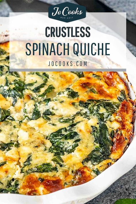 Whip up this easy and delicious Crustless Spinach Quiche for a perfect, low-carb breakfast! 🍳🌿 #SpinachQuiche #HealthyBreakfast Crustless Spinach Quiche, Quiche Recipes Crustless, Spinach Quiche Recipes, Gluten Free Thanksgiving Recipes, Quiche Recipes Easy, Jo Cooks, Keto Breakfasts, Gluten Free Thanksgiving, Spinach Quiche