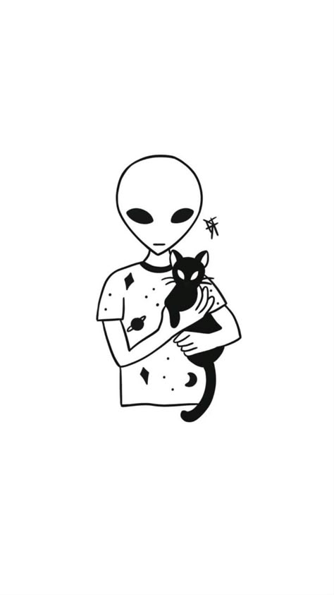 Cat Alien Tattoo, Flesh Tattoo, Kitten Tattoo, Spooky Tattoos, Sketch Tattoo Design, Witchy Wallpaper, Fairy Artwork, Wall Tattoo, Galaxy Painting