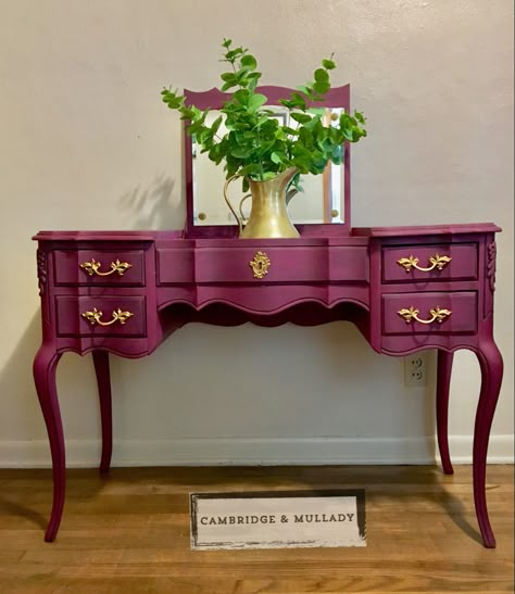 French Provincial Vanity Makeover, French Provincial Vanity, Painted Furniture Designs, Revamp Furniture, Rub N Buff, Vanity Makeover, Colourful Living Room Decor, Pink Furniture, Floral Paper