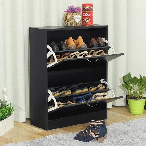 Latitude Run® 12 Pairs Shoes Cabinet & Reviews | Wayfair Pallet Deck Diy, Shoe Cabinet Entryway, Shoe Rack Entryway, Door Shoe Organizer, Entryway Shoe, Dresser Organization, Narrow Shoes, Closet Cabinets, Wood Shoes