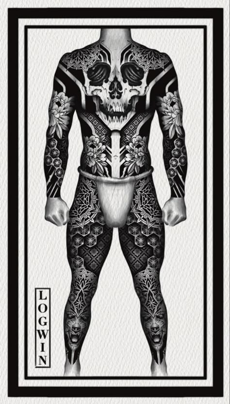 Body Suit Tattoo Men, Full Body Tattoo Designs, Tattoo Espalda, Suit Tattoo, Web Tattoo, Blackout Tattoo, Anime Photo Profile Dark, Blackwork Tattoos, Body Suit Tattoo