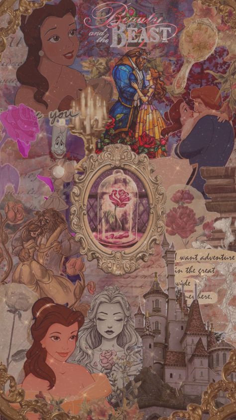 🤎✨ #beautyandthebeast Aesthetic Beauty And The Beast Wallpaper, Disney Retro Wallpaper, Disney Princesses Collage, Disney Princess Collage Wallpaper, Disney Inspired Wallpaper, Belle Wallpaper Disney, Cute Disney Princess Wallpaper, Belle Wallpaper Aesthetic, Princess Iphone Wallpaper