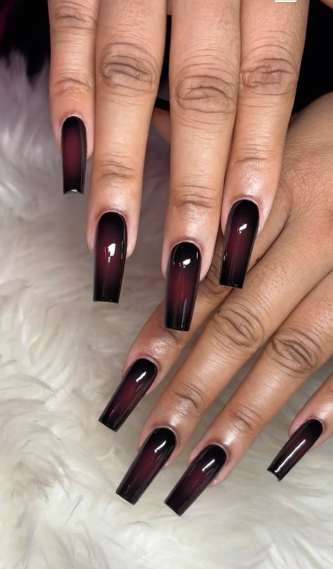 Red Ombre Nails, Manicured Nails, Bedroom Wall Decoration, Black Acrylic Nails, Red Acrylic Nails, Edgy Nails, Grunge Nails, Goth Nails, Colored Acrylic Nails