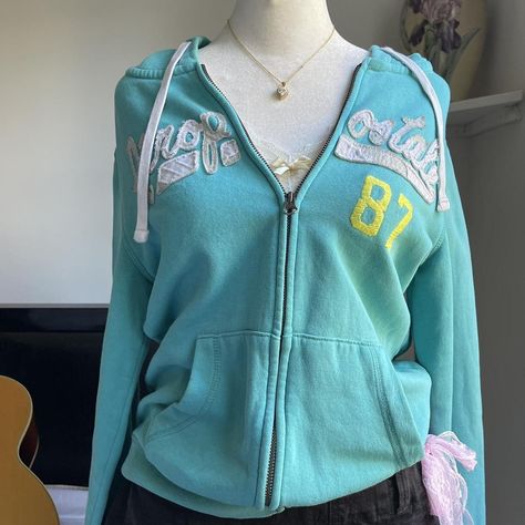 Vintage Aeropostale zip up hoodie   Blue zip-up... - Depop Fitted Zip Up, Cute Zip Up Hoodie, Vintage Aeropostale, Aeropostale Hoodies, Personal Things, White Cami, Winter Fits, Cozy Outfit, Really Cute Outfits