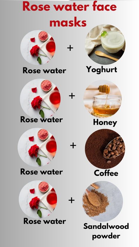 Diy Rose Water Toner, Yoghurt Face Mask, Shiny Hair Diy, Water Face Mask, Rose Water Diy, Mask Skincare, Rose Water Toner, Rose Face Mask, Skin Face Mask