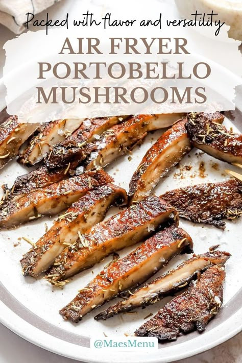 Tasty Air Fryer Portobello Mushrooms Fried Mushroom Recipes, Mushroom Recipes Vegan, Portobello Mushroom Recipes, Mushroom Recipes Healthy, Mushroom Recipe, Mushroom Dish, Olive Oil Garlic, Steak And Mushrooms, Fried Mushrooms