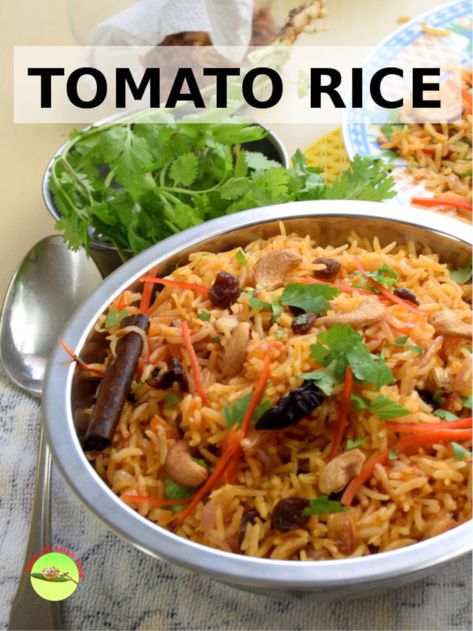 Nasi tomato (tomato rice) is the Malaysian version of the tomato rice originated from India.  The rice is heavily scented with spices like cloves, cardamom, cinnamon, and star anise. Give it a try. It is an easy recipe with rice cooker. Indonesian Rice Recipe, Maylasian Recipes, Tomato Rice Indian, Malay Dishes, Nasi Tomato, Tomato Rice Recipe, Malaysian Recipes, Tomato Tomato, Biryani Rice