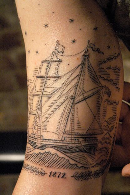 Tall Ship Tattoo, Duke Riley, Pirate Ship Tattoo, Rib Tattoos For Women, Nautical Tattoo, Ship Tattoo, Tall Ship, Rib Tattoo, Pattern Tattoo