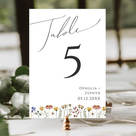 Colorful Wildflower | Table Number Colorful Reception, Table Beige, Wedding Table Number Cards, Floral Bridal Shower Invitations, Table Number Cards, Vintage Hippie, Botanical Wedding, Floral Bridal Shower, Free Birthday Invitations