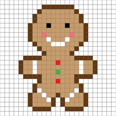 The gingerbread man has been baking for the past couple days and now he is ready to join the Crochet Christmas Character Afghan! He is square number 6 of 9 Christmas themed C2C crochet squares and when they are all finished, I will stitch them together into one large afghan! As I finish each square, I will post the graph and reveal the … Pixel Art Noel, Crochet Gingerbread Man, Crochet Gingerbread, Christmas Perler Beads, Modele Pixel Art, Repeat Crafter Me, Pixel Art Templates, Pixel Crochet, C2c Crochet