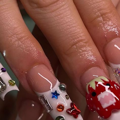 Nailz by Alizé on Instagram: "strawberry domo junk set 🍓 • ib @nails.tubbytoast  • • • • • #831nails #831nailtech #junknails #nailinspo #3dnails" Domo Nails, Crazy Boots, Harajuku Nails, Junk Nails, Crazy Nails, Dream Nails, Bling Nails, Long Acrylic Nails, 3d Nails