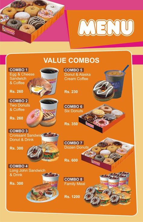 dunkin donuts Donut Stall Design, Dunkin Dounat, Donut Menu Design, Dunkin’ Donuts, Dukin Donuts, Donkin Donuts, Dunkin Donuts Drinks, Dunkin' Donuts, Dunkin Donuts Menu