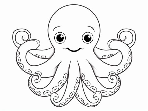 illustration of Amazing octopus coloring page Octopus Clipart Black And White, Octopus Coloring, Octopus Colors, Octopus Coloring Page, September Crafts, Cute Octopus, Aquatic Animals, Clipart Black And White, Animal Coloring Pages