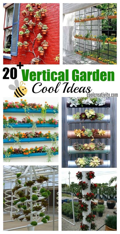 20 + Cool Vertical Garden Ideas Diy Garden Landscaping, Vertical Garden Ideas, Vertical Vegetable Gardens, Gutter Garden, Landscape Gardening, Herbs Garden, Vertical Vegetable Garden, Vertical Herb Garden, Vertical Garden Diy