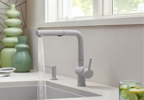 White Kitchen Faucet, Blanco Silgranit Sink, Contemporary Kitchen Designs, Silgranit Sink, Kitchen Water, White Faucet, Kitchen Faucet With Sprayer, Brass Kitchen Faucet, Pull Out Kitchen Faucet