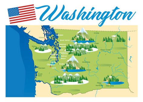 Cartoon Map Of Washington Stock Illustration - Download Image Now - Washington State, Map, Tourist - iStock Washington State Map, Cartoon Map, Washington Map, Mountain Images, Map Outline, Download Image, State Map, Free Vector Art, Washington State