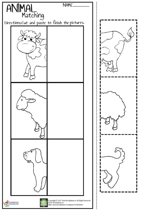 Here is funny animal matching worksheet for preschool,kindergarten and first grade. You need glue and scissors for this worksheet. This worksheet is free to download and use for education.  This animal matching worksheet is in pdf format. Have fun! Matching Crafts Preschool, Animals Worksheets For Kindergarten, Preschoolers Worksheets, Animal Worksheets Preschool, Free Worksheets For Preschool, Animals Kindergarten, Animals For Kindergarten, Kids Education Preschool, Worksheet Preschool