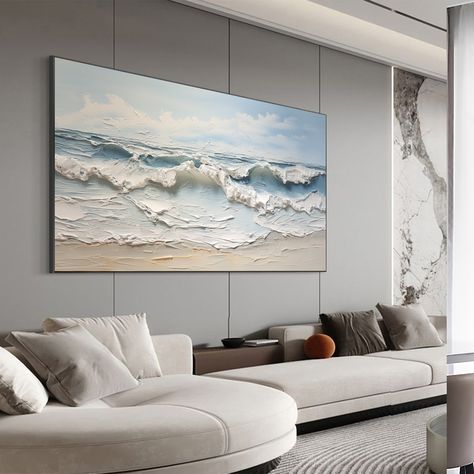 Boho Wall Decor Living Room, Sea Landscape Painting, Wave Oil Painting, Wabi Sabi Art Painting, Wabi Sabi Painting, Ocean Waves Art, Beach Oil Painting, Wabi Sabi Art, Painting Ocean