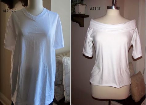 #28   Re-Style some more T-shirts Redesigned Clothes, Boatneck Shirt, T Shirt Upcycle, Boat Neck Shirt, Shirt Tutorial, Diy Clothes Refashion, Clothing Crafts, Tshirt Makeover, Diy Clothes Videos