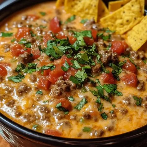 Hamburger Rotel Cheese Dip Crockpot, Cheeseburger Rotel Dip, Spicy Rotel Dip, Stuffed Rotel Nachos, Rotel With Cream Cheese, Mexicorn Rotel Dip, Appetizer Recipes With Ground Beef, Food For Game Day, Best Rotel Dip With Ground Beef