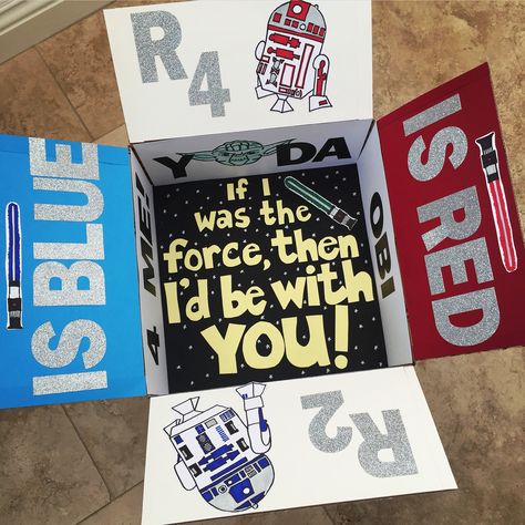 Star Wars care package for deployed soldier. Made by Emily Sexton Diy Star Wars Gifts, Surviving Deployment, Spencer James, Birthday Present Diy, Goof Ball, Packages Ideas, Diy Star Wars, Birthday Present For Boyfriend, Deployment Care Packages