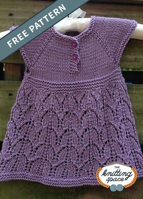 Gear up for spring and summer seasons by making this adorably classic knitted baby dress for your little one. This lovely knitwear also makes for a great layering piece during fall and winter, making it an all-year round wardrobe staple. This easy knitting pattern is ideal for confident beginner knitters and for those looking for a last-minute knitted baby shower gift.| Discover over 3,500 free knitting patterns at theknittingspace.com #knitpatternsfree #knittingforbabies #knittingfortoddler... Knitting Ideas Easy, All Free Knitting, Knitted Baby Dress, Round Wardrobe, Knit Dress Pattern, Baby Dress Pattern, Knit Baby Dress, Knitting Baby