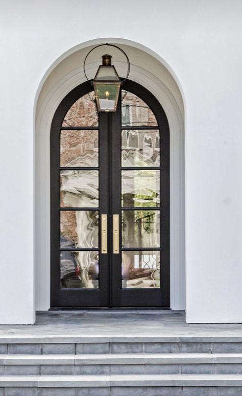 Arched Exterior Doors, Arched Front Door, Arched Doors, Front Entrance, Front Door Design, House Doors, Entry Door, French Door, Iron Doors