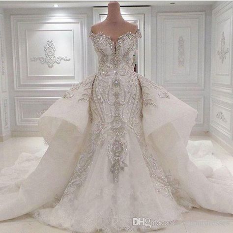 2017 Mermaid Crystal Luxury Wedding Dresses With Overskirts Lace Ruched Sparkle Rhinstone Bridal Gowns Dubai Vestidos De Novia Custom Made Overskirt Dress, Wedding Overskirt, Lace Overskirt, Women Gown, Crystal Wedding Dresses, Wedding Dresses Uk, Bridal Women, Bridal Gowns Mermaid, Dress Mermaid