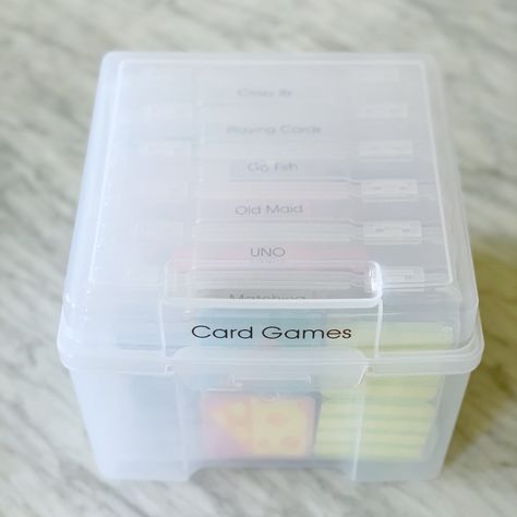 How to Organize Kid's Card Games - Style + Dwell #organization #toyorganization #cardgames #organized Speed Card Game, Single Player Card Games, Canasta Card Game, Organize Kids, Solitaire Card Game, Drinking Card Games, Photo Box Storage, Clock Card, Gift Card Games