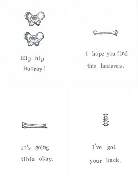 haha, cute! Craphound Magazine, Medical Puns Anatomy Humor, Nurse Puns Medical Humor, Radiography Humor, Biology Puns, Nursing Puns, Medische Humor, Doctor Puns, Skeleton Medical