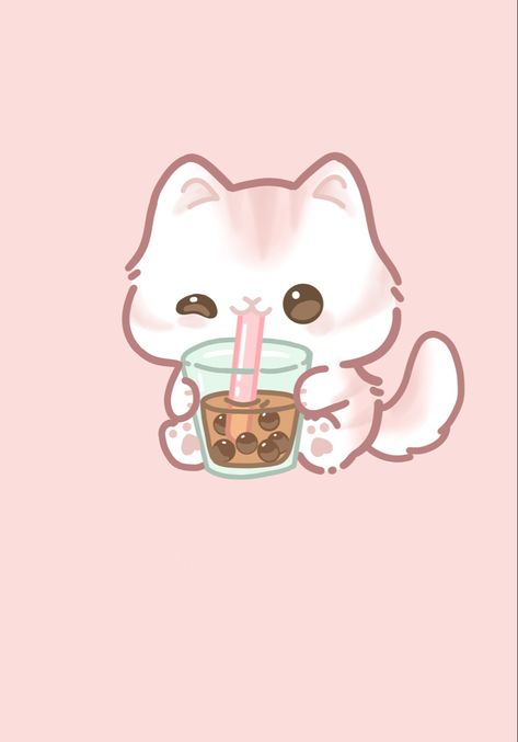 Cat BubbleTea cute cat background kawaii drawingart Boba Cat Drawing, Cat Drinking Boba Drawing, Bubble Tea Aesthetic Drawing, Cute Cat Background, Background Kawaii, Jacket Embroidery, Cat Background, Cute Cat Drawing, Striped Cat