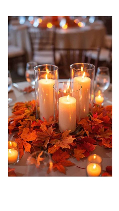 Autumn Floating Candle Centerpieces, Candle Centerpieces Fall, Thanksgiving Floating Candles, Fall Candle Centerpieces, Floating Candle Centerpieces, Thanksgiving Table Decor, Happy Birthday Cake Images, Floating Candle, Clear Vases