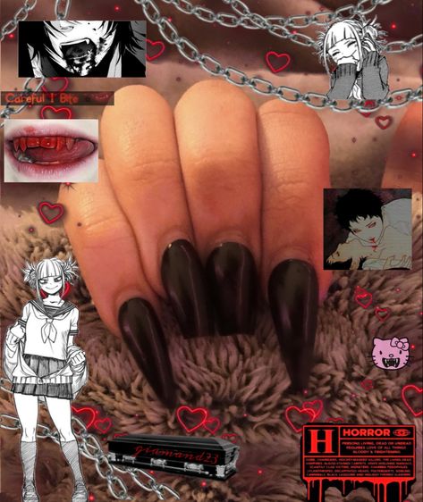 Unique acrylic nails, Vampire acrylic nails, Aesthetic acrylic nails, Vampire acrylic nails, Y2K ,Aesthetic, Alt Vampire Fang Nails, Fangs Nails, Vamp Nails, Ring Finger Design, Black Butler Aesthetic, Butler Aesthetic, Edgy Nail Art, Vampire Nails, Hand Candy