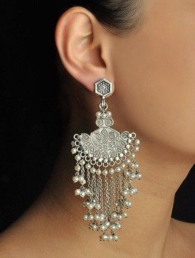 Pearl Mughal Earrings Antique Silver Jewelry, Junk Jewelry, Indian Jewelry Sets, Silver Jewels, Silver Jewelry Fashion, Oxidised Jewellery, Traditional Jewelry, Jewelry Patterns, Jewelry Lover