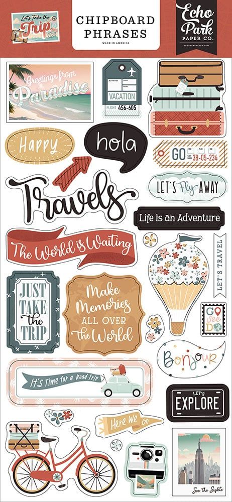 Echo Park - Let's Go Travel Collection - Chipboard Embellishments - Accents 8AE Printables For Journal, Stickers Aesthetic Travel, Traveling Stickers, Travel Journal Stickers, Travel Stickers Printable, Scrapbook Storage, Cute Laptop Stickers, Echo Park Paper, Scrapbook Stickers Printable