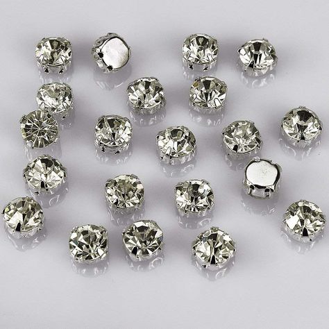 Amazon.com: LolliBeads (TM) 100 Pcs Crystal Ringed Sew on Rhinestone Czech Glass with Silver Plated Brass Base Prongs Cup, White 4 mm Silver Beaded Crystals, Embroidered Fabrics Rhinestones, Luxury Silver Rhinestone Embellishments, Elegant Silver Faceted Bead Crystals, Crystal Falls, Crystal Buttons, Stitching Techniques, Aari Work, Crystal Ab