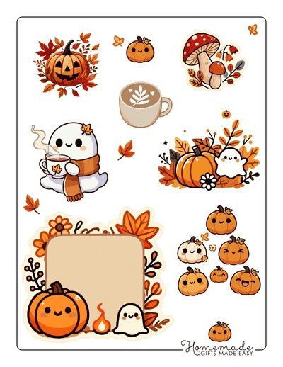 Fall Aesthetic Stickers Cozy Halloween Halloween Journal Stickers, Cute Fall Clip Art, Fall Printable Stickers, Fall Planner Stickers Free Printable, Halloween Aesthetic Stickers, Halloween Stickers Cute, Fall Stickers Free Printable, Autumn Stickers Free Printable, Sticker Inspo Aesthetic